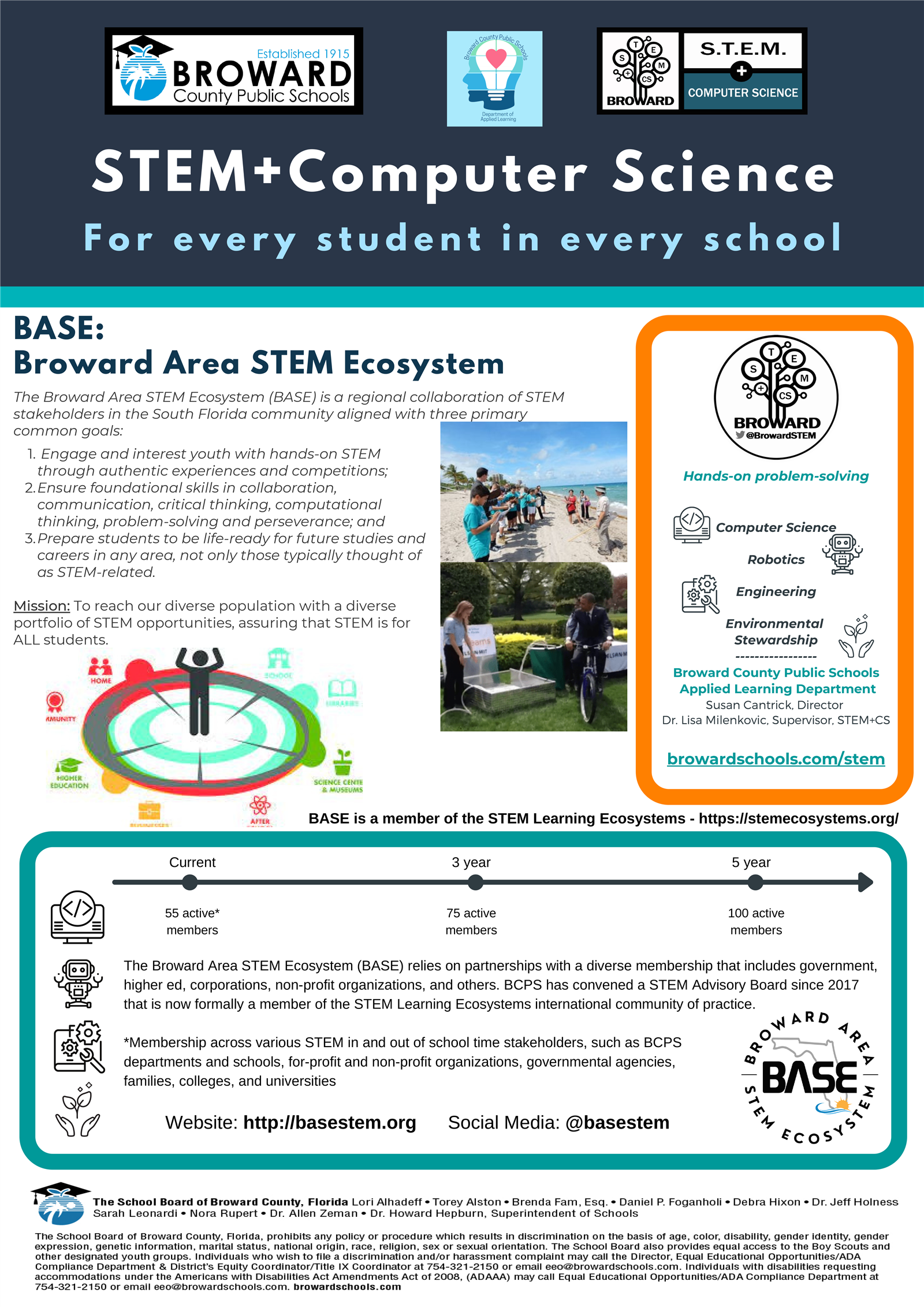 The Broward Area STEM Ecosystem (BASE) is a regional collaboration of STEM stakeholders in the South Florida community aligne